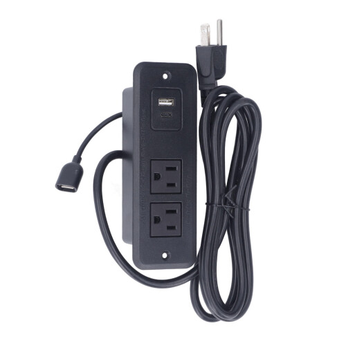 2-Socket Recessed Power Strip with USB-C PD 20W Fast