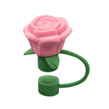 1 Pcs silicone straw covers with rose design, reusable dust toppers for cups – Valentine straw toppers, Gift for Valentine