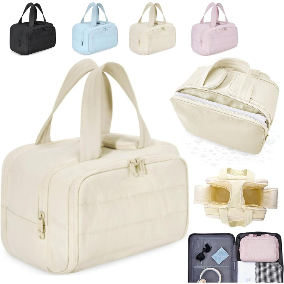 Humidityt Travel Cosmetic Bag â Large Capacity, Wide-Open, Lightweight Toiletry Organizer for Women (Beige)