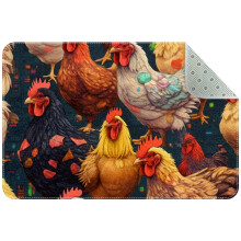 Small washable kitchen rug with chickens/roosters pattern, non-slip indoor door mat for entryway, bathroom, bedroom—compatible with all floors