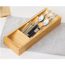 Wood Silverware Drawer Organizer with 4 Slots, Kitchen Utensil Tray Holder for Flatware, Cutlery, Spoon, Fork Storage
