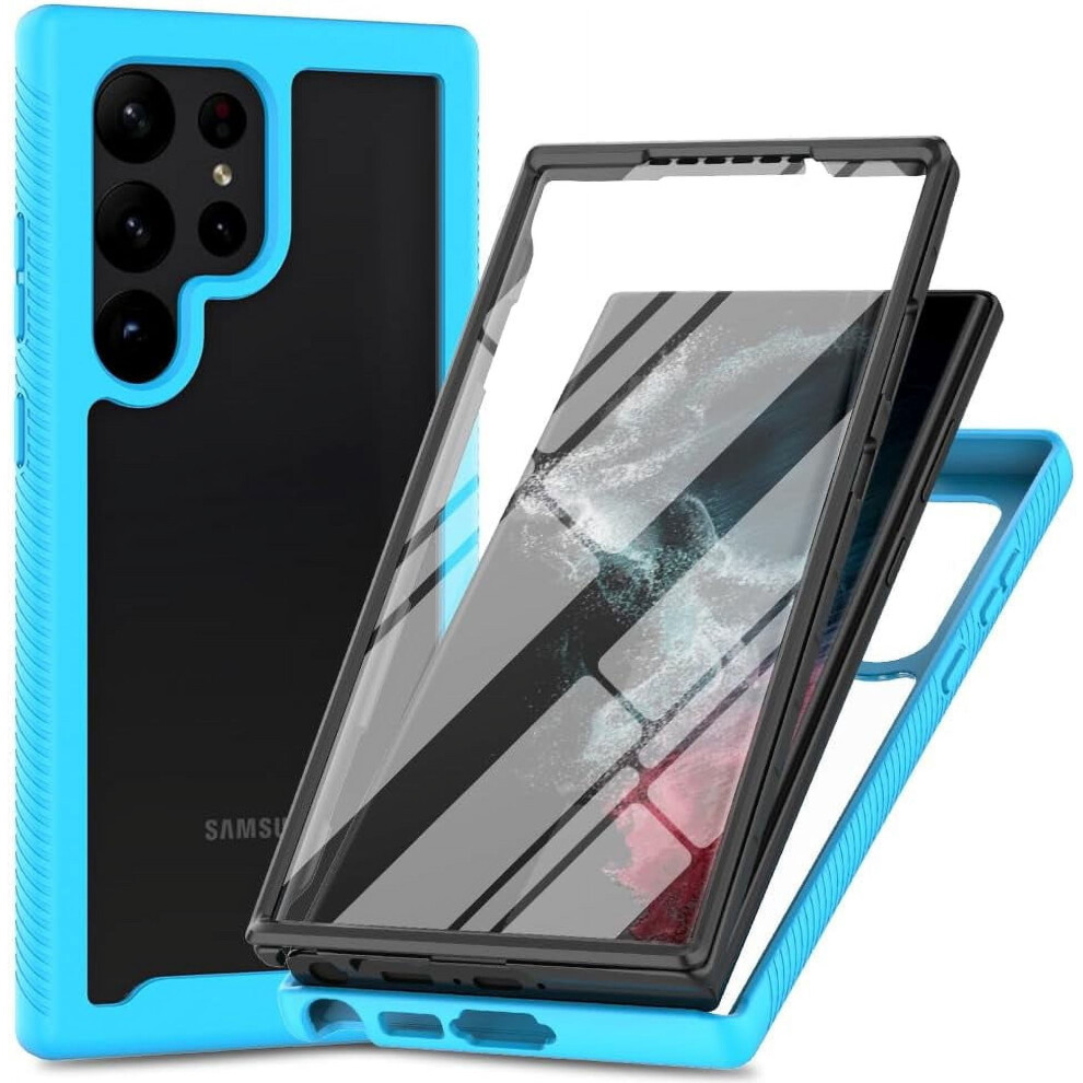 Slim Rugged Clear Hybrid 3-In-1 Case With Built-In Screen Protector For Compatible With Samsung Galaxy S22 Ultra 5G (6.8", 2022) Â Light Blue 9044386843982