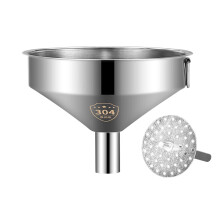 304 Stainless Steel Thickened Funnel With Handle And Removable 304 Stainless Steel Strainer, Ideal For Kitchen Pouring And Straining