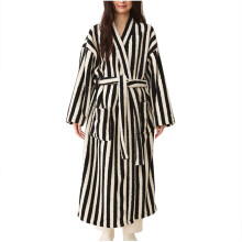 Nrmvnmi Women's Plush Stripe Bathrobe – Fluffy Fleece Winter Robe, Warm Thick Loungewear, Compatible with Spa & Home