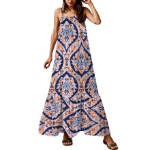 Hawaii-outfits för kvinnor 2025: Blommig maxiklänning, bohemisk strandfest och bröllopsgäst, halterneck med spaghettiband, rund halsringning,