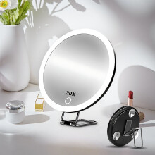 Rechargeable LED Makeup Mirror with 360 Rotating Stand, Light Amplification, Bright LED Vanity Mirror for Home & Travel