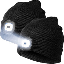 Pachet de 2 căciuli Beanie cu iluminare LED, căciulă tricotată caldă de iarnă reîncărcabilă prin USB cu lanternă frontală pentru bărbați
