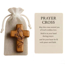 Handcrafted Wooden Pocket Prayer Cross with Gift Box, Peace Symbol & Easter Card – Compatible with Churches & Libraries
