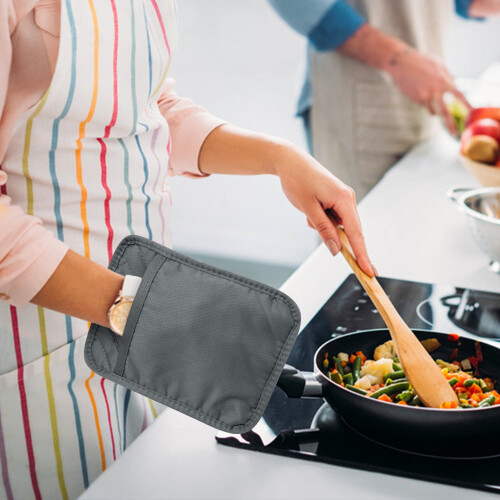 Cotton Washable Baking Oven Mitt Set, 6-Piece Grey Rectangle Pot Holders for Kitchen Cooking 2