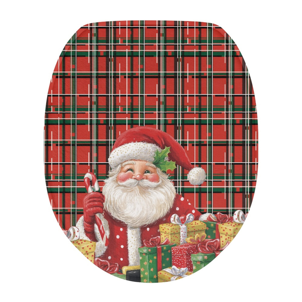 Christmas Santa Claus Toilet Lid Cover, Round/Elongated, Elastic Bottom, Soft Flannel, Easy Install, Compatible With Standard Toilets 9087558638313