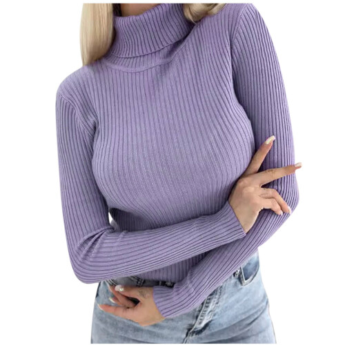 Damen-Rollkragenpullover Herbst 2025: Figurbetonter Langarm-Pullover, geripptes Strick-Basic-Top