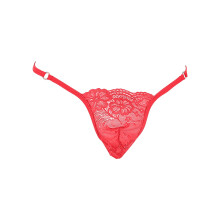 Men's Lace T-Back Briefs with Bulge Pouch Red One Size