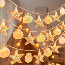 9.84FT Battery-Powered Shell String Lights, 20 LED Starfish & Seashell Fairy Lights, Ocean Theme Decor for Bedroom, Wedding, Garden, Beach