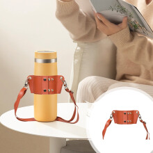 Adjustable Crossbody Strap for Water Bottles and Mugs with Double Metal Clasps and Synthetic Leather Handle