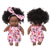 8-in Curly Hair Black Vinyl Doll Toy, Cute Doll, Soft Vinyl Baby Toy, Realistic Doll Figurine, 7.86*5.9in/20*15Cm, C