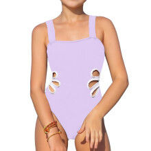 Girls Lace Up Beach Swimsuit with Adjustable Straps UPF 50 Plus Sun for Pool Ocean and Summer Activities Age 7 to 12 Years Purple 7-8 Years