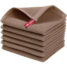 Lot de 5 torchons de cuisine en coton à carreaux gaufrés, marron, ultra doux et absorbants, séchage rapide, 30 x 30 cm.