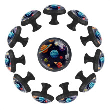 Cartoon Planets Symbols 35MM Round Glass Cabinet Knobs, Kitchen Knobs for Drawer Dresser Cupboard Wardrobe Modern Pulls Handles Hardware, Set of 12