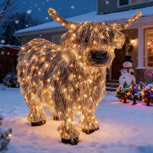 Lighted Highland Cow Outdoor Decoration, Illuminated Yard Figure with White LEDs & Horns, Rustic Farm Animal Decor – Compatible with Christmas &