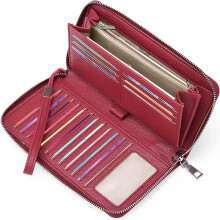 Women's wallet, large capacity leather women's wallet, zip clutch, bracelet with RFID blocking,Great gift for Wife, Girlfriend/Liquor