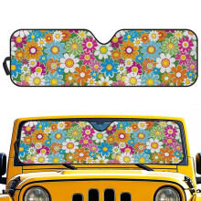 Windshield Sun Shade for Jeep JK/JKU/JL/JLU (1997-2023) & Compatible with Gladiator JT (2020-2023) – Hippie Flower UV Heat Shield