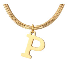 Personalized Gold Monogram Necklace Titanium Steel Initial Pendant Choker for Women