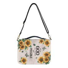 Sunflower Butterfly Bible Cover – Faux Leather, Lightweight, Multifunctional Christian Tote, Compatible with 2XL Bibles