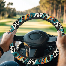 Aztec Cow Print Golf Cart Steering Wheel Cover for Club Car