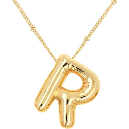 Bubble Letter Necklace 18K Gold Plated Initial Pendant 18