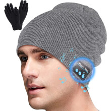 Set căciulă și mănuși Bluetooth Morttic Unisex – Căciulă tricotată caldă cu căști, difuzor și microfon, compatibilă cu iPhone/Android