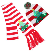 LED Santa Hat & Scarf Set, 3 Light Modes, Soft Acrylic, Battery Included, Compatible with Kids & Adults