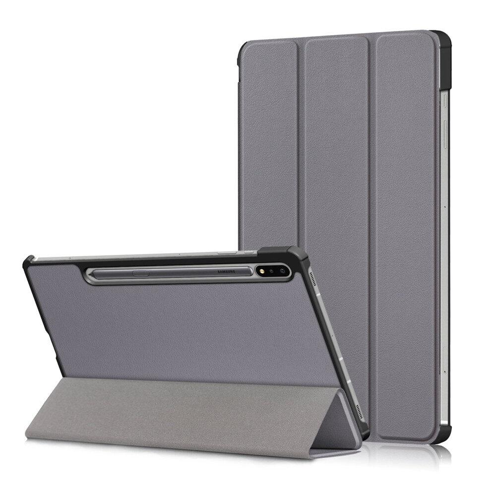 Smart Trifold Pu Leather Case For Samsung Galaxy Tab S7 Fe Sm-T730/T736b 12.4", Shockproof Stand Cover, Gray 9097180855095