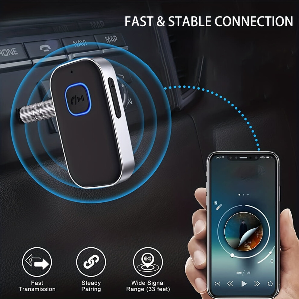 Laimicaerin Wireless 5.0 Car Receiver - Noise-Canceling Aux Adapter, Wireless Music & Calls For Home Stereo/Wired Headphones, Hands-Free Call 9101399498902