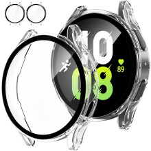 Paquete de 2 protectores de pantalla para Samsung Galaxy Watch5/4 (44 mm), compatible con Galaxy Watch, vidrio templado + borde protector,