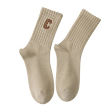 Ladies Combed Cotton Embroidered Letter Big C College Style Sports Socks Socks