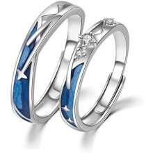 Sterling Silver 925 Meteor Shower Couple Rings Set – Cubic Zirconia Starry Sky, Adjustable, Compatible with All Sizes