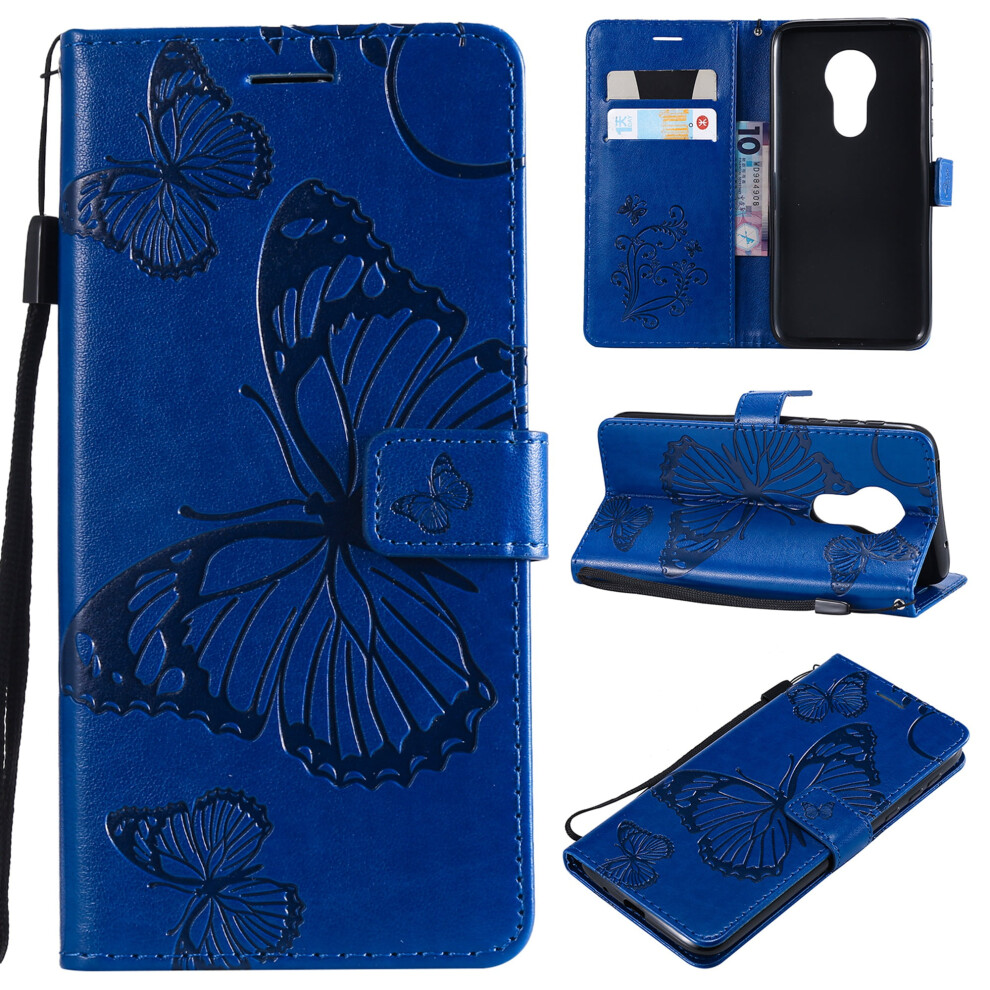 Motorola Moto G7 Power Wallet Case Â Slim Butterfly Pu Leather Flip Cover With Hand Strap, 2 Card Slots & Money Pocket, Compatible With Moto Blue 9097180855873