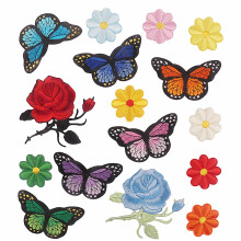 Rose Lotus Embroidery Patch – Flower & Butterfly Mix, 16pcs, for Adults & Kids, Compatible with Jeans