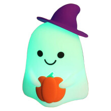 Roztomilé tekvicové svetielko s duchom na Halloween – dotykové ovládanie, nabíjateľné a stmievateľné, ABS+SIL, prenosná dekorácia do
