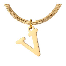 Personalized Gold Monogram Necklace Titanium Steel Initial Pendant Choker for Women