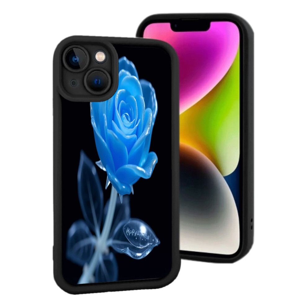 Lightweight Compatible With Iphone 15 Case With Glowing Blue Rose Design On Black Background Transparent Effect R S C C Branding Blue,Black 9558830226400