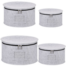 4Pcs Felt China Storage Case with Dividers, Stackable, Non-Slip, Double Zippers – Compatible with Dessert Plates