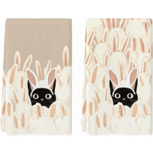 Rabbit Ears Kitchen Towel Set of 2, 18x26 Inch Farmhouse Dish Towels With Black Cat and Bunny Easter Decoration