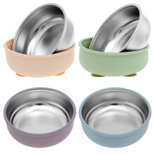 4 Pcs 304 Stainless Steel Baby Bowl with Removable Silicone Shell Nonslip Baby Food Bowl with Suction for Toddlers 4 Colors Set