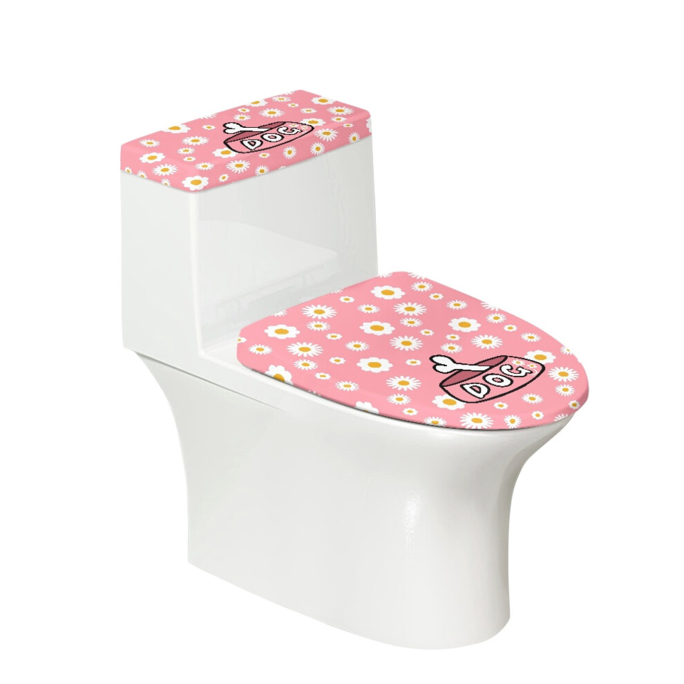 Daisies Dog Bowl Toilet Lid Seat Cover, Universal Stretch Easy To Install, Adds Holiday Charm Elastic Bottom Adjustable, Toilet Lid Cover 9101399495109