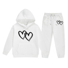 Boys Girls Baggy Sweatsuits 2 Piece Outfits Graphic Print Preppy Clothing Set Pullover Hoodies and Trackpants White 4-5 Years