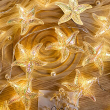 9.84FT Battery-Powered Shell String Lights, 20 LED Starfish & Seashell Fairy Lights, Ocean Theme Decor for Bedroom, Wedding, Garden, Beach