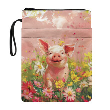 Pig Flower Book Cover with Pocket Polyester Bible Case Bag with Zipper for Study, Daily Commuter Easy Carry Book Case Waterproof Church Bag