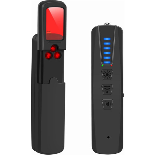 Detector de câmeras escondidas com 4 modos e 5 níveis de sensibilidade.