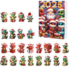 Calendrier de l'Avent Dragon 2025 – Ornement à suspendre pour un compte à rebours de 24 jours, décoration de Noël en acrylique, compatible avec